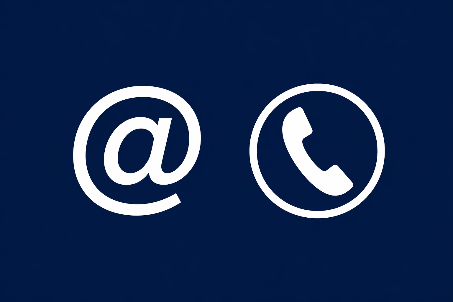 Eine Grafik, auf der ein @-Zeichen und ein Symbol f&uuml;r ein Telefon in wei&szlig;er Schrift auf blauem Hintergrund zu sehen ist.