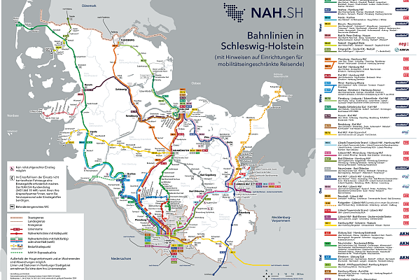 Bahnlinienplan von Schleswig-Holstein