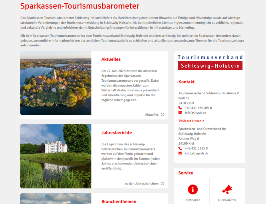 Screenshot der Website des Sparkassen-Tourismusbarometers Schleswig-Holstein